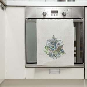 Lniana ścierka kuchenna biała - wzór Paproć I [50x70]