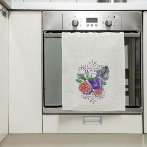 Lniana ścierka kuchenna biała - wzór Słodkie Figi I [50x70]