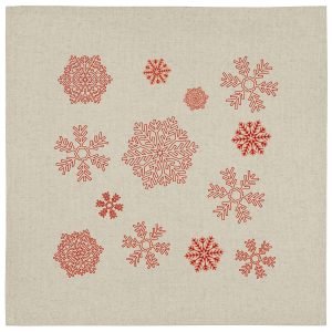 Lniano-bawełniana serwetka w czerwone płatki śniegu [35x35]