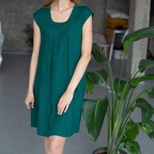 Sukienka lniana zielona klasyczna