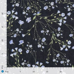 Tkanina lniana Julia z drukiem cyfrowym - Kwiatki lnu ciemne II [43003/230cm]