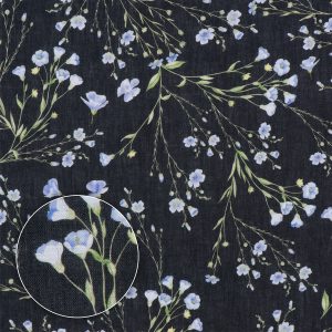 Tkanina lniana Julia z drukiem cyfrowym - Kwiatki lnu ciemne II [43003/230cm]