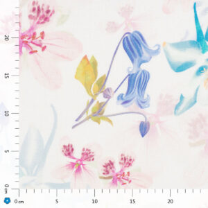 Tkanina lniana Natalia z drukiem cyfrowym - wzór Niebieskie kwiatki jasne [LO170]