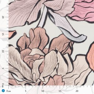 Tkanina lniana Natalia z drukiem cyfrowym - wzór Kwiat lotosu I różowy [LO170]