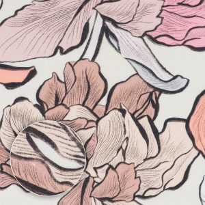 Tkanina lniana Natalia z drukiem cyfrowym - wzór Kwiat lotosu I różowy [LO170]