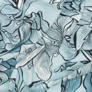 Tkanina lniana Natalia z drukiem cyfrowym - wzór Kwiat lotosu II niebieski [LO170]