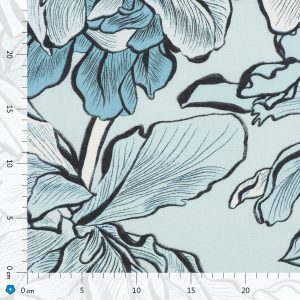 Tkanina lniana Natalia z drukiem cyfrowym - wzór Kwiat lotosu II niebieski [LO170]