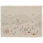 Podkładka lniano-bawełniana szaro-biała z koronką w Zimowe Miasteczko [45x35]