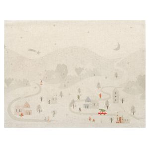 Podkładka lniano-bawełniana szaro-biała w Zimowe Miasteczko [45x35]