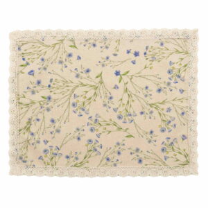 Podkładka lniano-bawełniana szaro-biała z koronką w drobne kwiatuszki lniane [45x35]