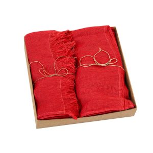 Komplet szalików lnianych czerwonych [zestaw prezentowy]
