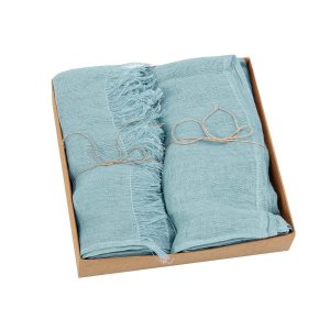 Komplet szalików lnianych niebieski melanż [zestaw prezentowy]