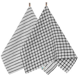 Komplet ręczników kuchennych lnianych biało-czarnych w kratkę i paski [45x65]