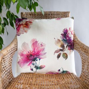 Poszewka lniano-bawełniana ivory w letnie piwonie