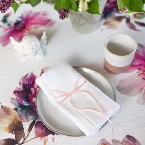 Lniano-bawełniany obrus ivory wzór letnie piwonie